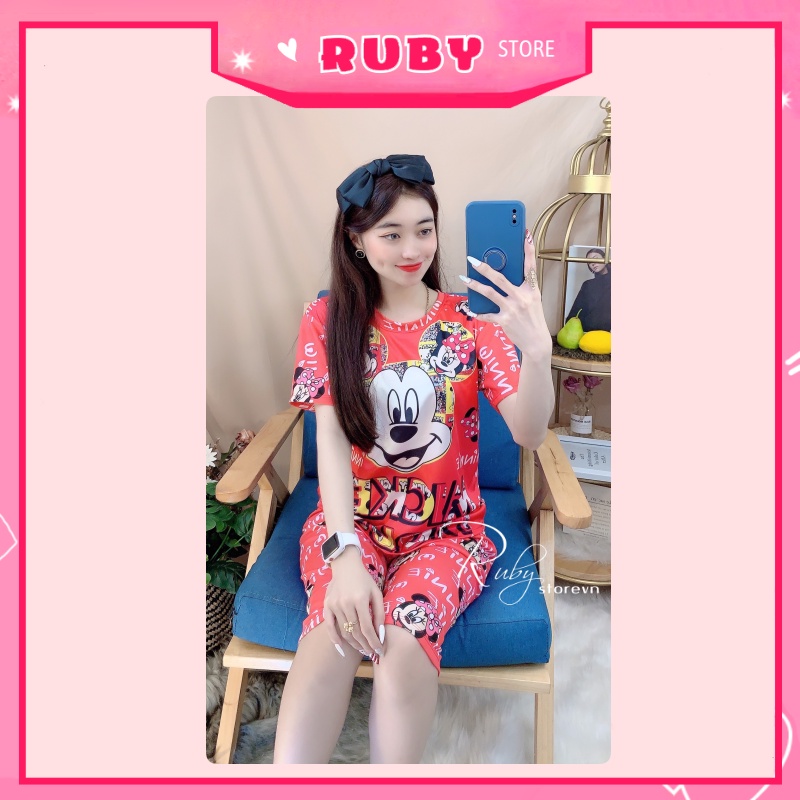 Đồ bộ nữ mặc nhà in hình Mickey đáng yêu chất thun mềm mịn Free Size Dưới 47KG  ❤ Rubystorevn