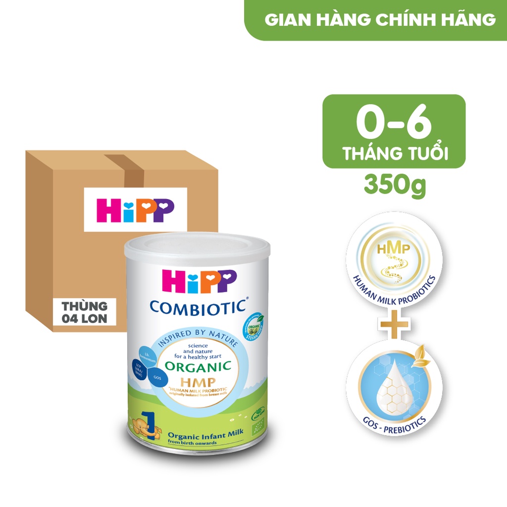 Thùng 4 lon Sữa bột dinh dưỡng công thức HiPP 1 Organic Combiotic 350g bổ sung DHA & ARA (4 lon x 350g)