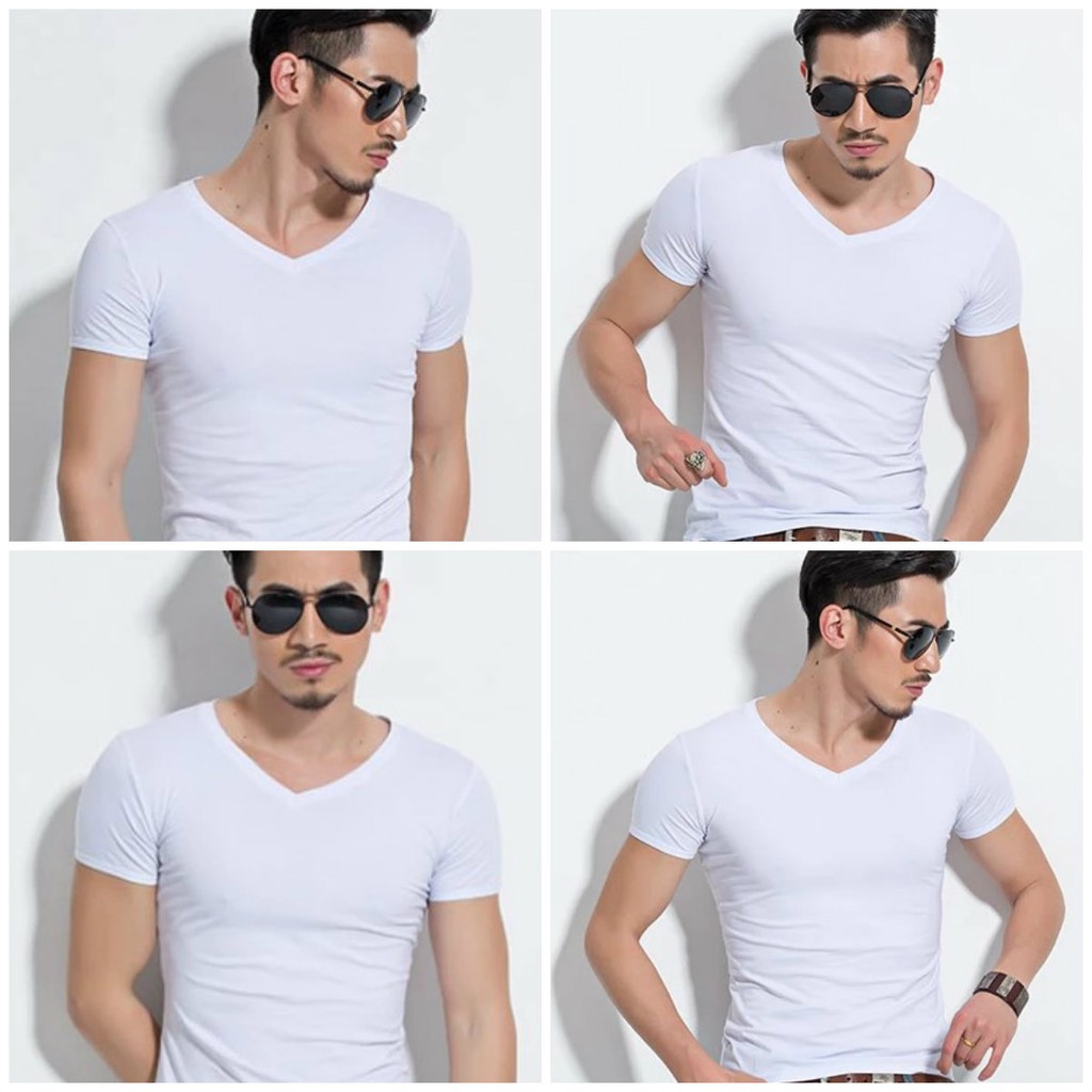 Áo phông trơn cổ tim thun co dãn 4 chiều - AP1
