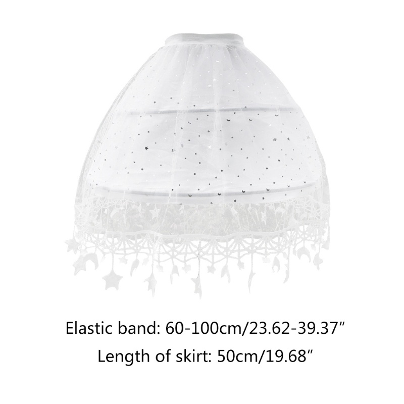 Chân Váy Tulle 2 Vòng Viền Tua Rua Đính Ngôi Sao Mặt Trăng Màu Trắng Phong Cách Lolita