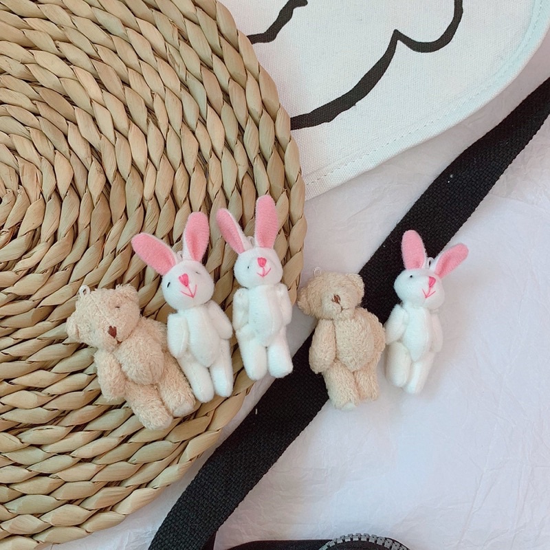 Gấu Thỏ Bông Mini 7cm Tí Hon Siêu Đáng Yêu Cài Balo Treo Móc Khoá
