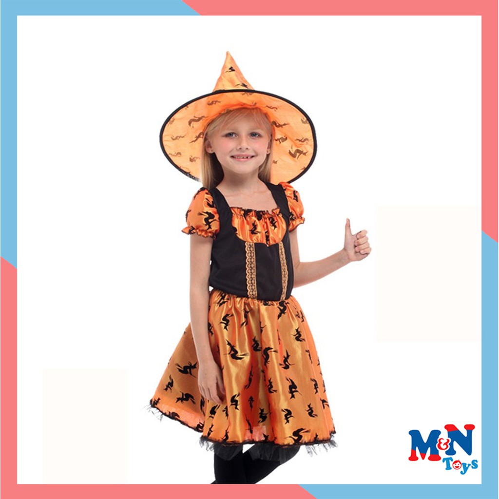 Bộ váy mũ phù thủy G-0284 hóa trang cho bé từ 4-8 tuổi chơi Halloween