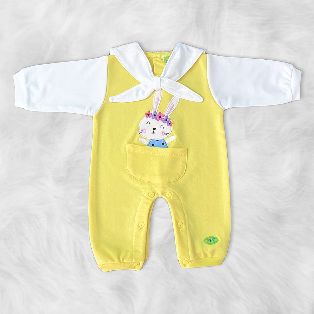 Bodysuit Sơ Sinh hình Thỏ cổ thắt nơ xinh xắn cho Bé Gái