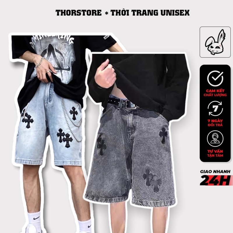 quần short jean unisex,thiết kế thêu hình Taga 2 màu