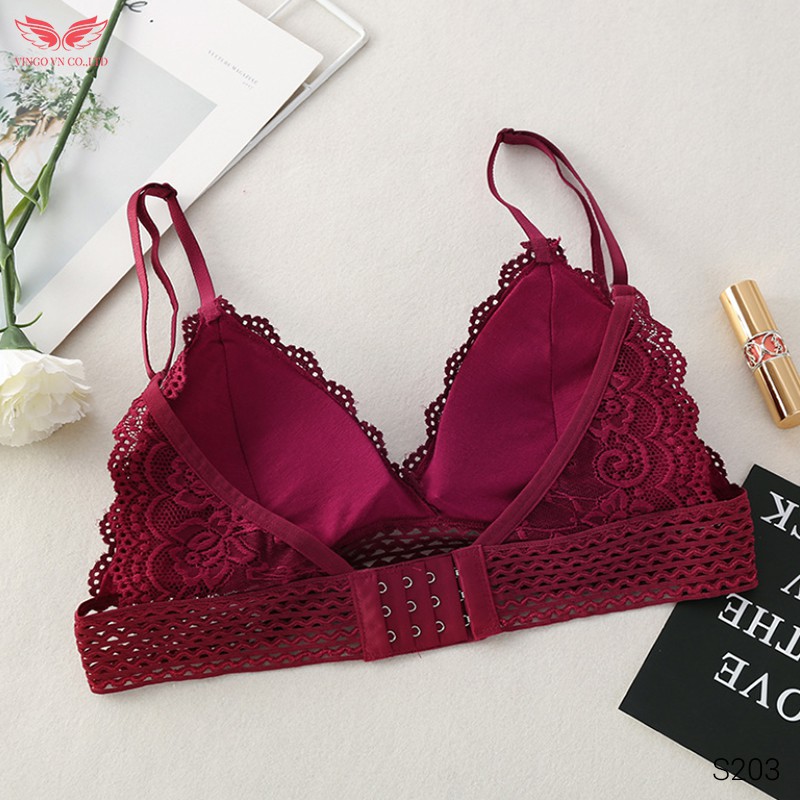 Áo Lót Bra Nữ VINGO Ren Hoa Tinh Tế Viền Lưới Không Gọng Đệm Mỏng Gợi Cảm S203 VNGO | BigBuy360 - bigbuy360.vn