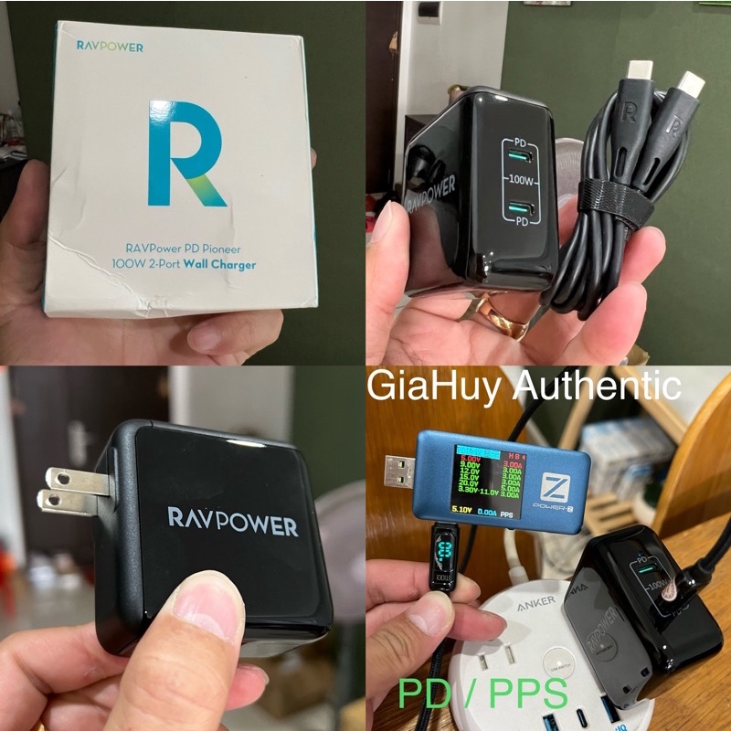 Củ sạc nhanh laptop táo PR0, lP13 Series, S21 Series, Note 20 Ultra 5G RAVPOWER RP-PC151 02 USB-C PD/PPS 100W GaN II