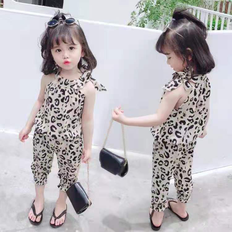 Bộ áo thun + đầm họa tiết da báo thời trang mùa hè phương Tây cho bé gái 1-2-3 tuổi