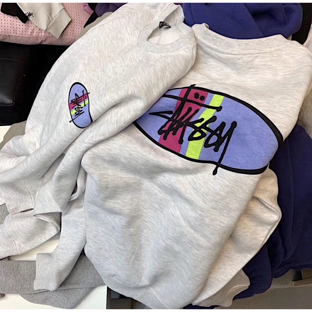 Áo nỉ STUSSY dài tay cổ tròn thời trang thu đông cho cặp đôi