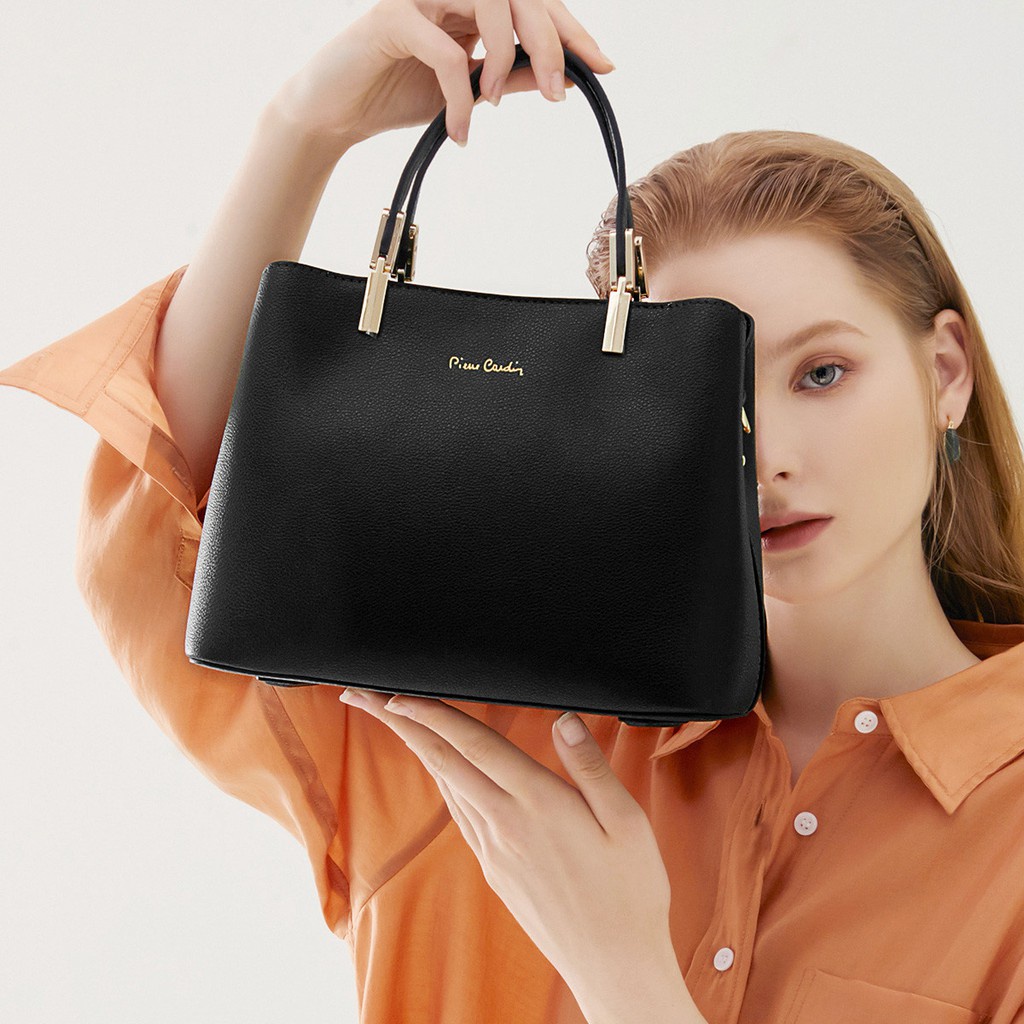 Túi xách nữ Pierre cardin màu đen da bò cao cấp, không hộp