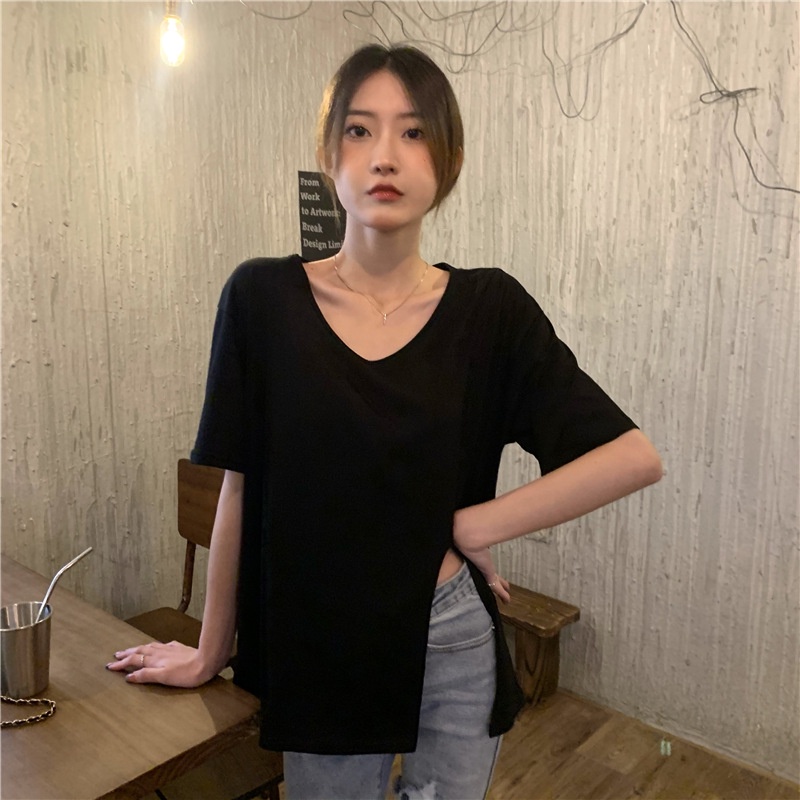 SUXI Áo Thun Tay Ngắn Cổ Tròn Màu Sắc Đơn Giản Cho Nữ