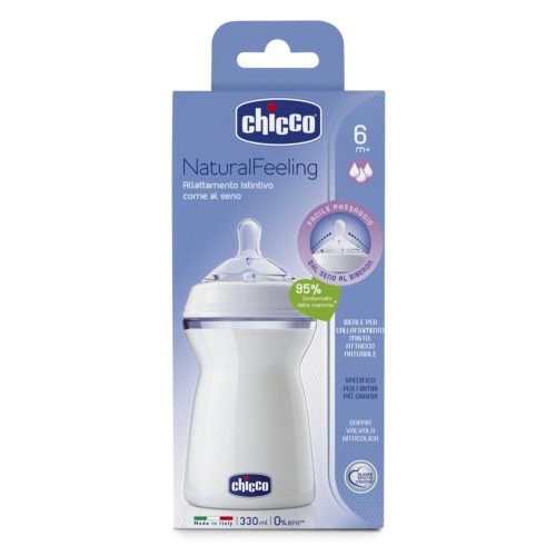 [Mã FMCGM50 - 8% đơn 250K] Bình sữa Natural Feeling 6M+ Chicco chảy nhanh 330ml