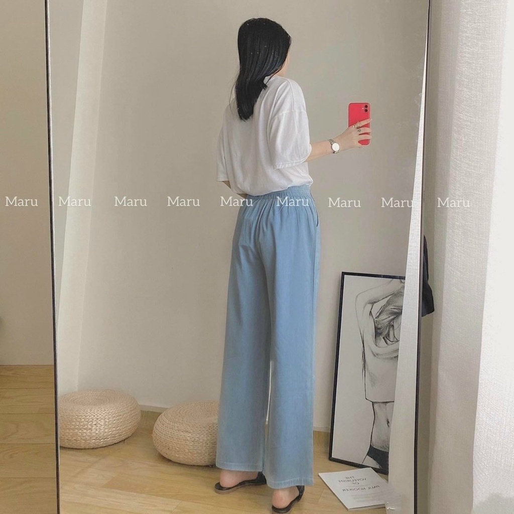 Quần Jeans ,Quần bò giấy 2 màu ống suông rông cap chun cho nữ FREESIZE