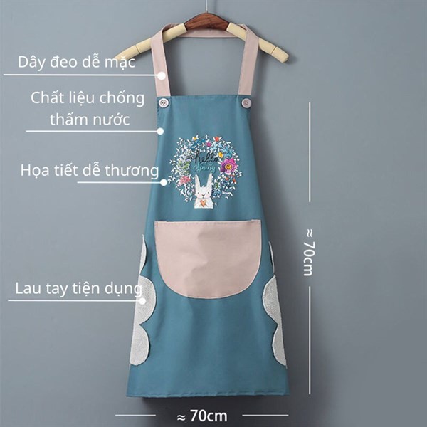 Tạp dề nấu bếp có túi ở giữa hình hoa thỏ xinh xắn - giao ngẫu nhiên