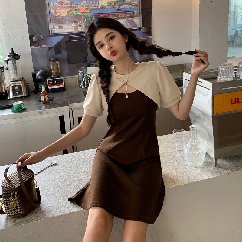 Set áo thun ngắn tay cổ tròn + đầm YEYA thời trang nữ