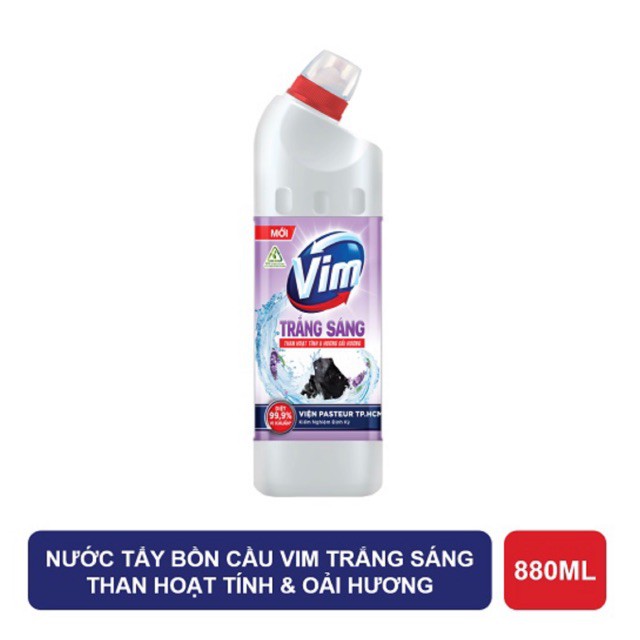 Nước Tẩy Bồn Cầu Vim Trắng Sáng Than hoạt tính &amp; Lavender Chai 880ml (đủ 2 mùi best seller)