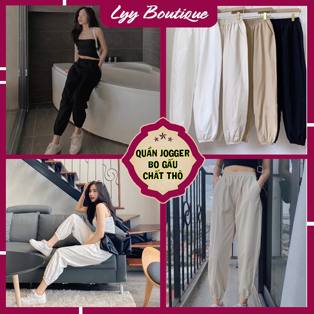 Quần Jogger Nữ Ống Rộng Bo Gấu Chất Thô Mát Mặc Hè 4 Màu Hàng Quảng Châu Lyy Boutique