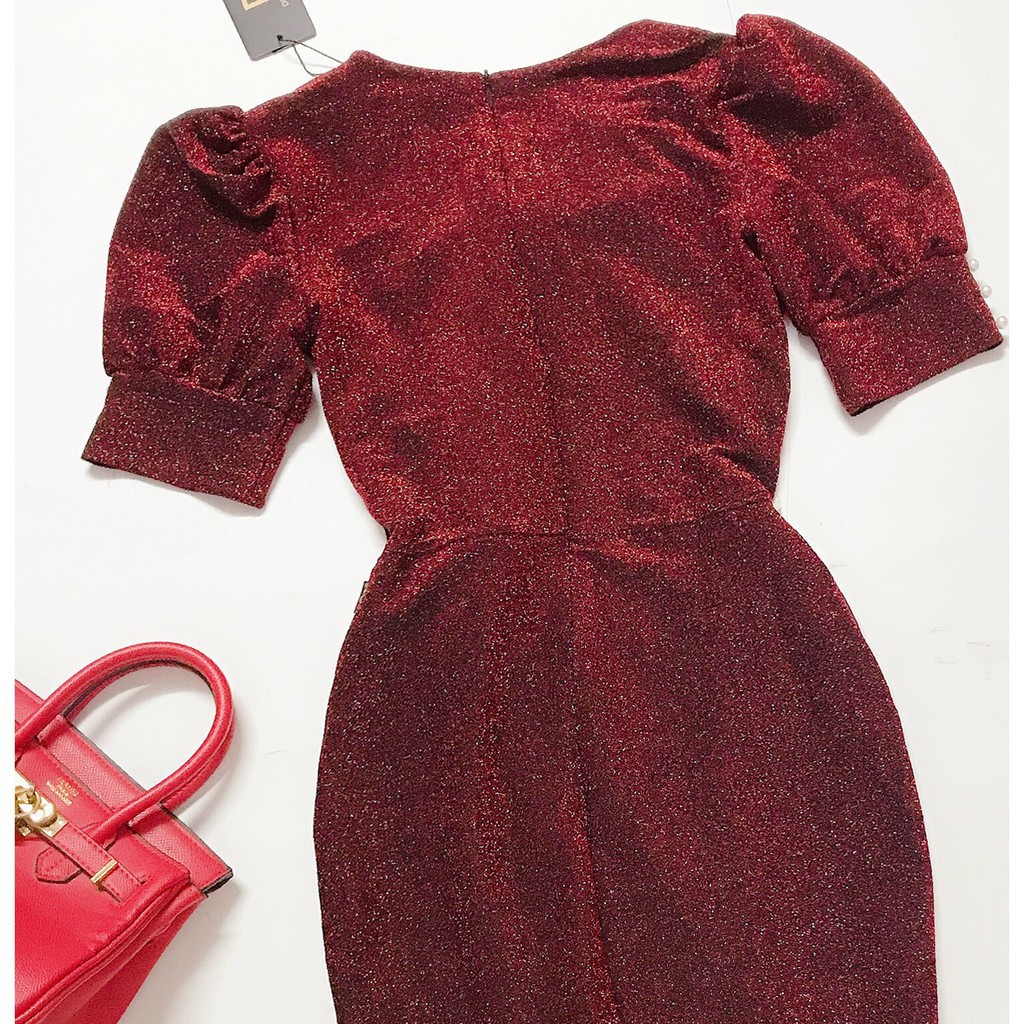 Váy nhũ xoắn eo cộc tay V1403 - Váy Xinh DVC