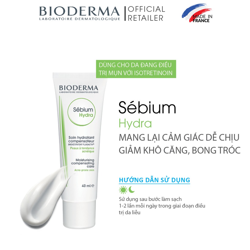 Kem dưỡng ẩm cho da mụn Bioderma Sebium Hydra - 40ml