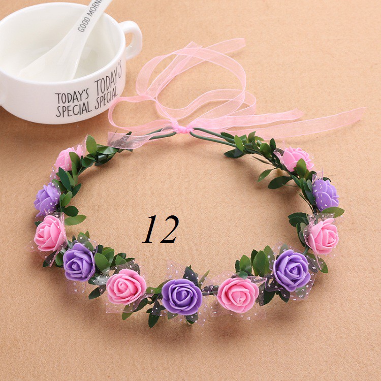 Vòng hoa đội đầu 12 hoa màu mix