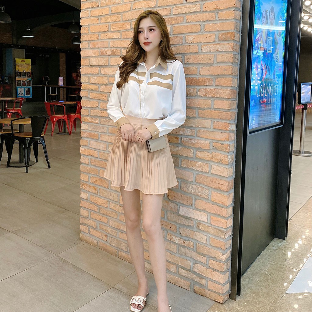 Áo sơ mi nữ trắng dài tay công sở Chunxuu phối sọc kẻ kiểu cách chất Tơ mềm mịn thời trang - SP40