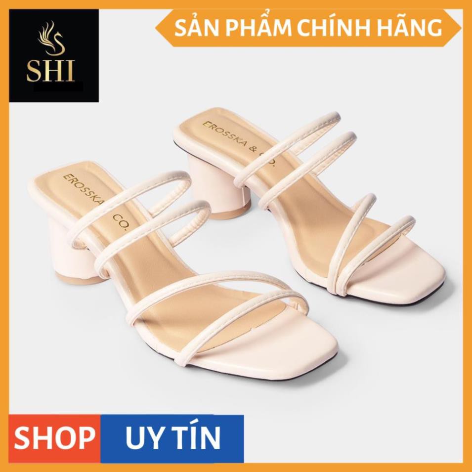 Dép cao gót Erosska thời trang mũi vuông phối dây quai mảnh cao 5cm màu kem _ EM038 | BigBuy360 - bigbuy360.vn