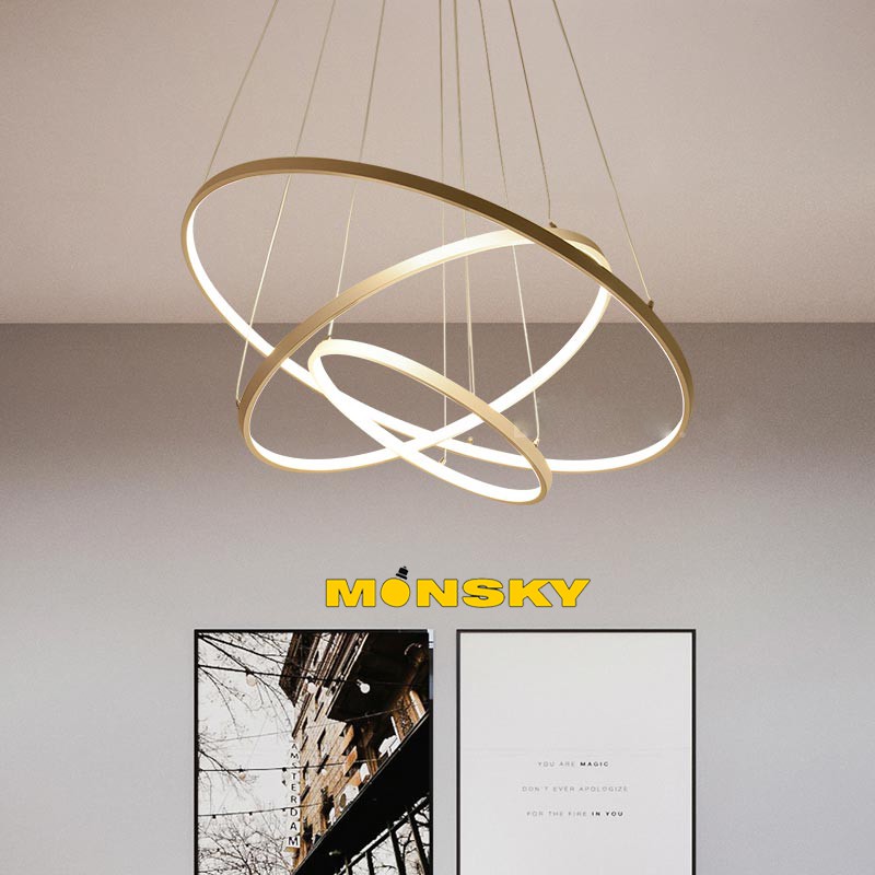 Đèn thả trần MONSKY trang trí nội thất 3 vòng to 40-60-80cm 3 chế độ màu ánh sáng CICERLAMP