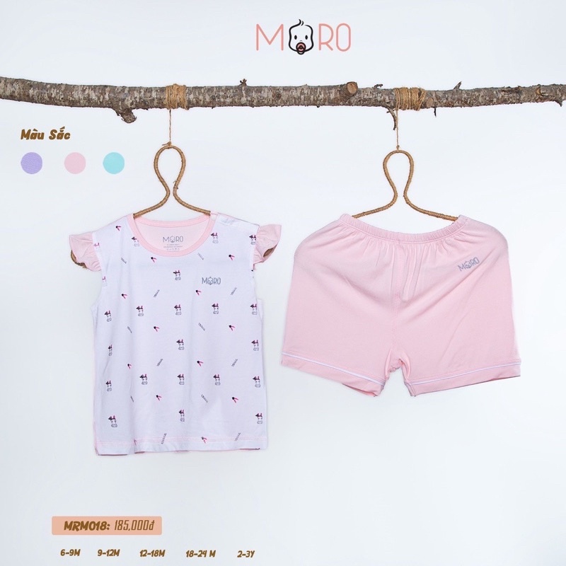 MORO chính hãng - Bộ ba lỗ tay bèo màu hồng, vải sợi tre Bamboo MRB018 ( Form nhỏ)