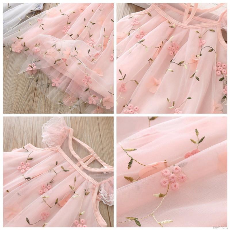 Đầm phối lưới thêu hoa xinh xắn thời trang cho bé gái