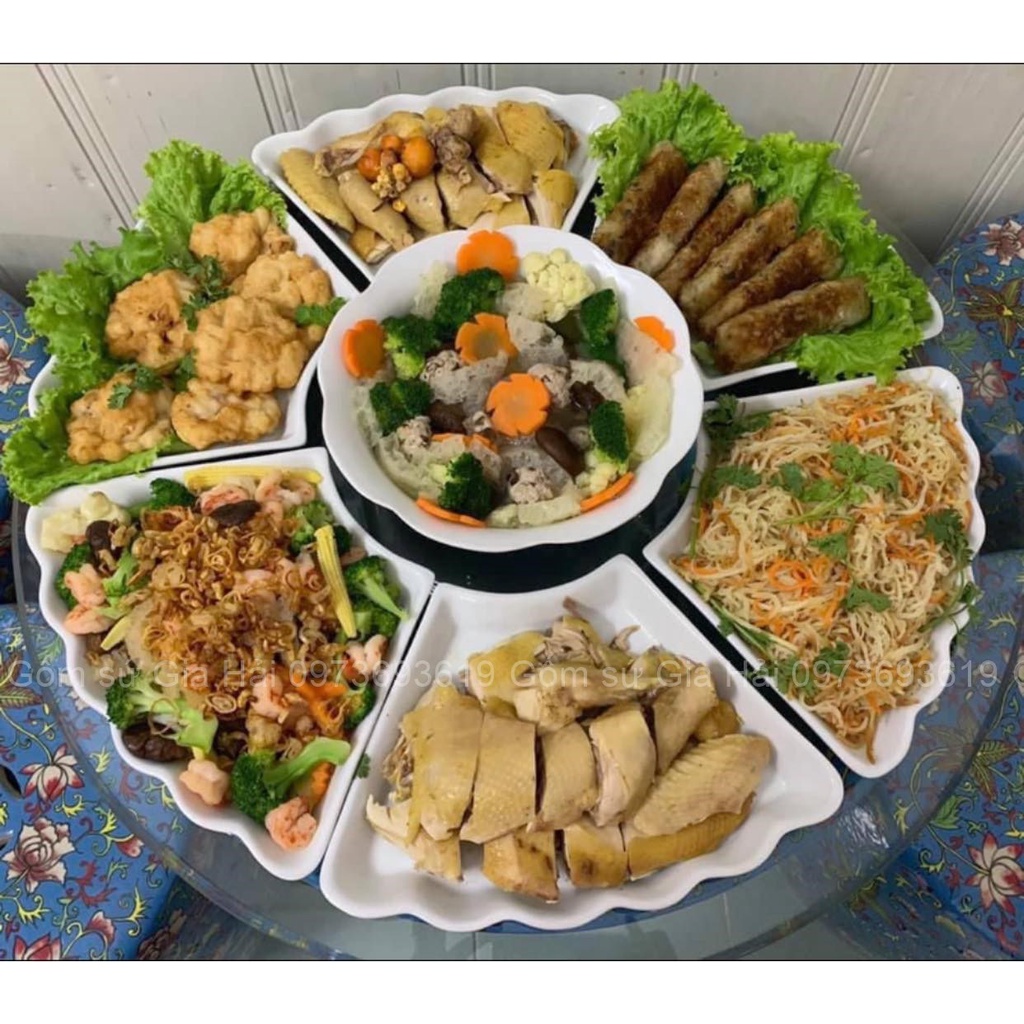 Set đĩa mặt trời 6 cánh hoa sứ Bát Tràng