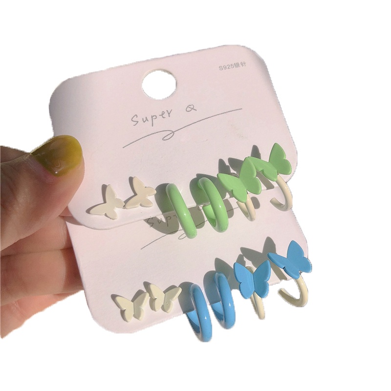 Set 3 đôi khuyên tai AY hình bướm nhiều màu sắc