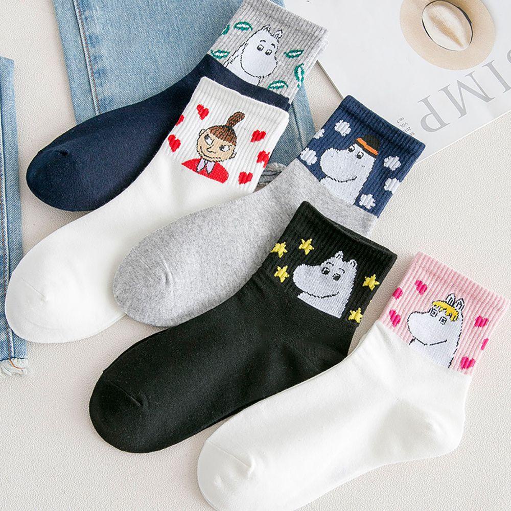 SOMEDAYZL Vớ Cotton Nữ Co Dãn Họa Tiết Con Hà Mã Phong Cách Hàn Quốc