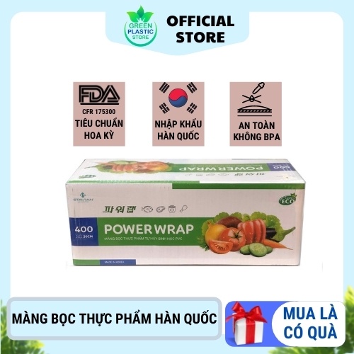 Màng bọc thực phẩm Power Wrap Hàn Quốc co giãn, chất liệu PVC tự hủy sinh học Khổ 30,45cm