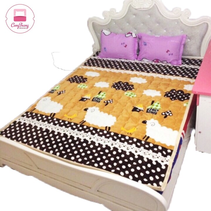 Thảm nỉ nhung trải giường 3 lớp cực ấm đủ kích thước (Chất Liệu Bông Trắng - Giặt Máy Thoải Mái)