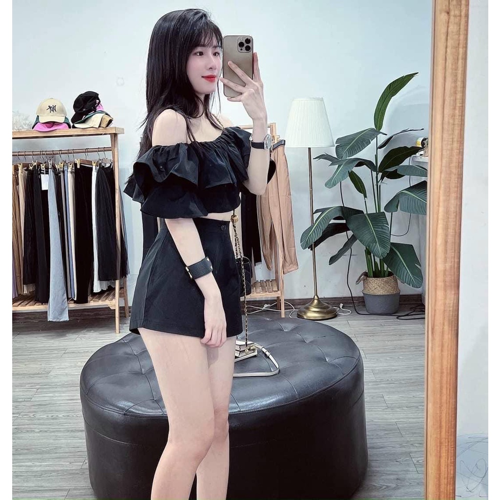 Áo croptop trễ vai 5 màu chất thô Tirahouse