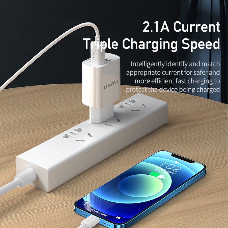 Awei C3 5V/2.1A Fast Charger With Dual USB Port Power Adapter