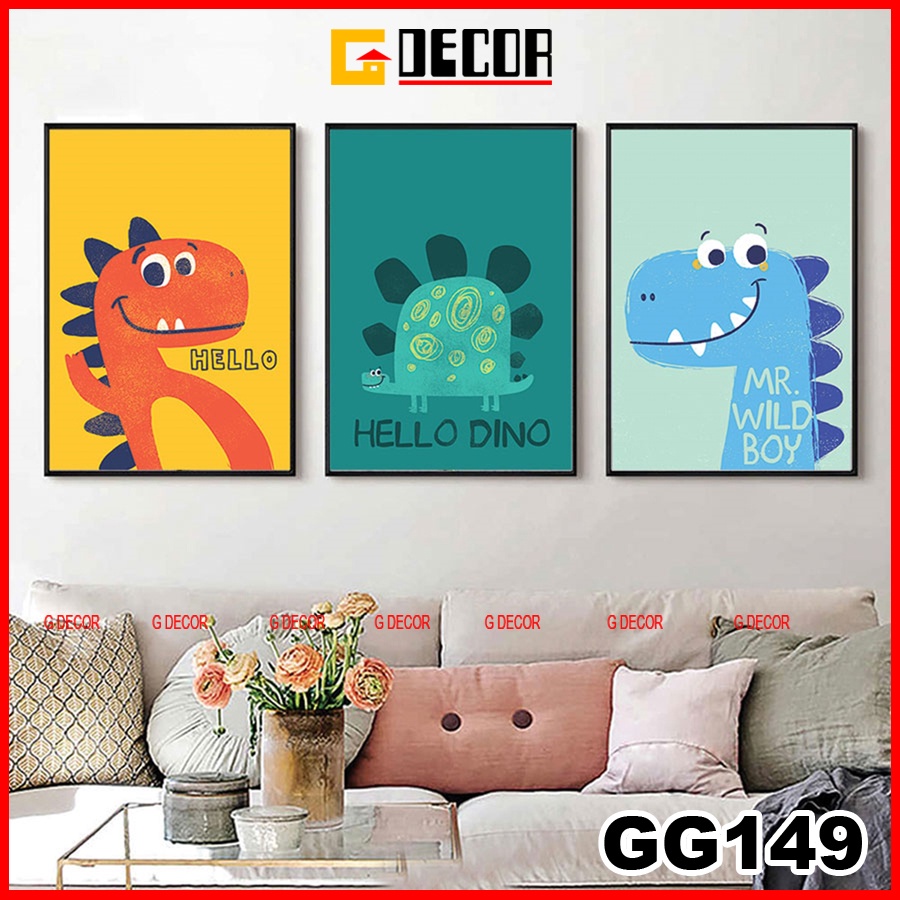 Tranh treo tường canvas khung gỗ 3 bức phong cách hiện đại Bắc Âu tranh anime trang trí phòng bé phòng ngủ spa 149