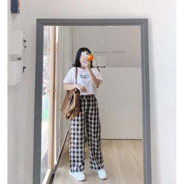 [RẺ VÔ ĐỊCH] Quần Culottes Cúc Cảnh - Cul Xuông Dáng Thụng Kẻ Ô Lưng Cao Trendy