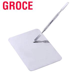 (hàng Mới Về) Khay Pha Màu Kem Nền Hình Chữ Nhật Bằng Thép Không Gỉ Kèm Thìa Và Muỗng