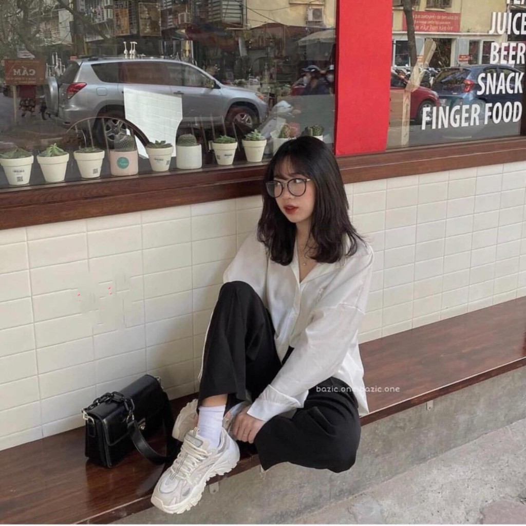 [Mã WASKT410K giảm 10K đơn 50K] Áo sơ mi trắng chỉ nổi nữ dài tay form rộng | BigBuy360 - bigbuy360.vn