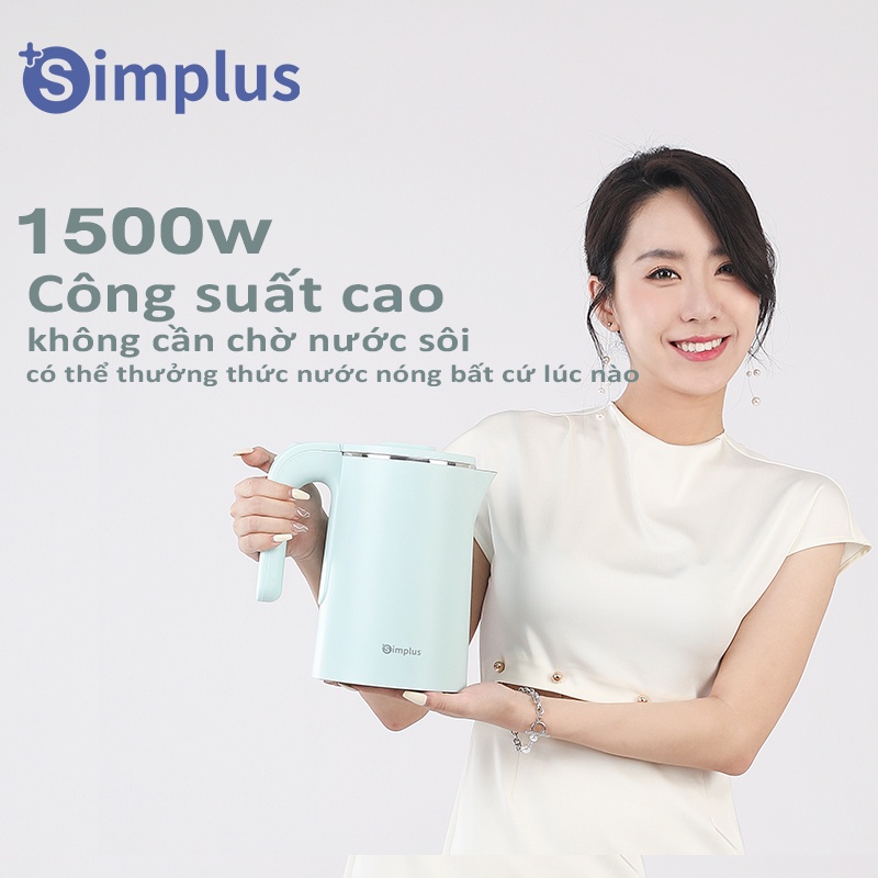 [Mã BMBAU50 giảm 10% đơn 99k] Bình đun siêu tốc Simplus (1.8L) lớp cách nhiệt chống bỏng tự ngắt điện khi sôi