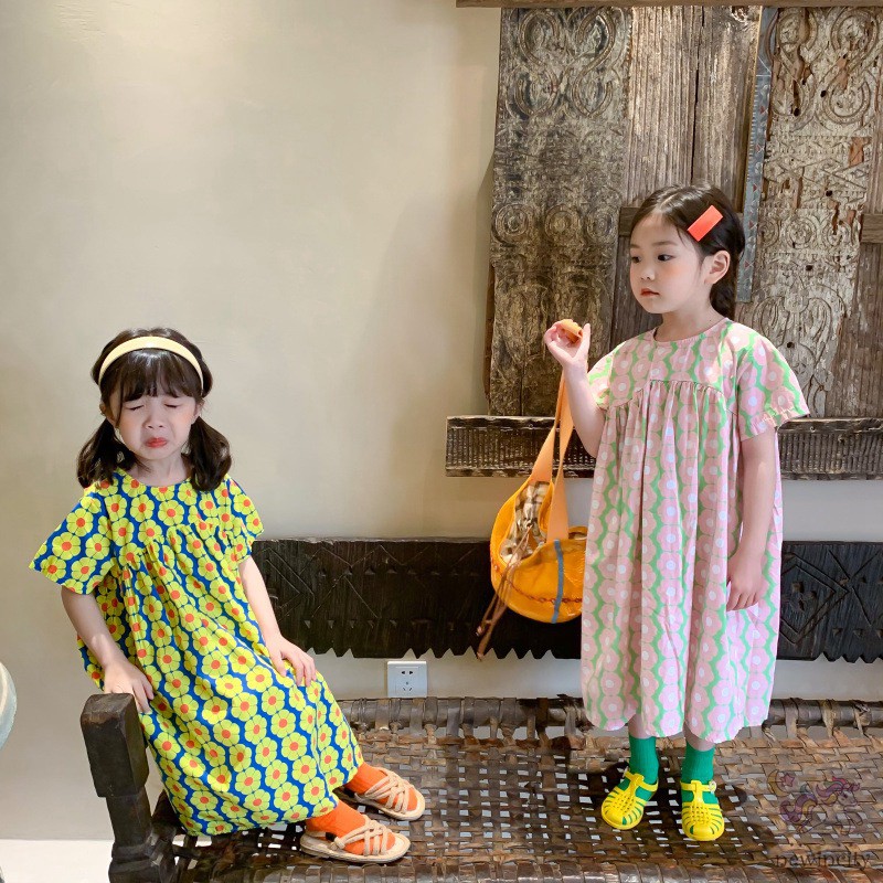 Đầm Tay Ngắn In Hoa Cho Bé Gái