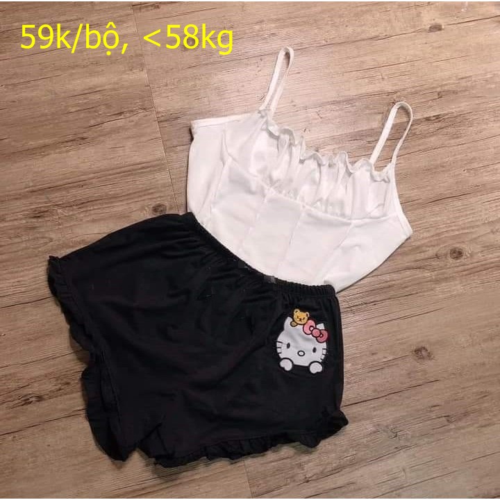 Bộ ngủ (kèm quà tặng khi mua 2 bộ), bộ mặc nhà 2 dây hellokitty siêu đáng yêu.