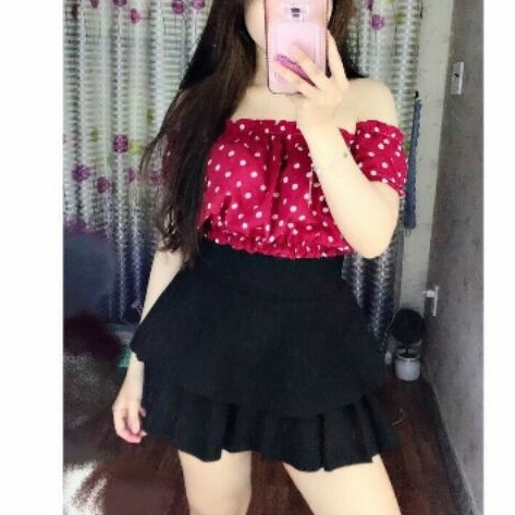 Chân váy 1 tầng xếp ly vải tuyết có may kèm quần trong