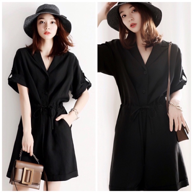 Jumpsuit đen sơ mi form ngắn (kèm hình thật)