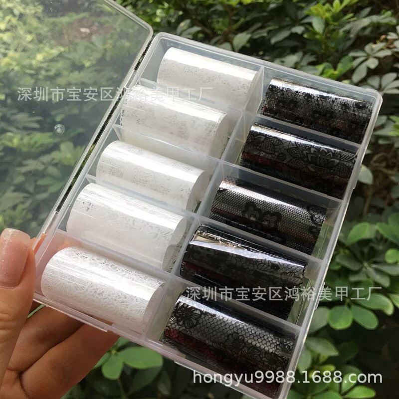 Set 10 mẫu foi nhiều hoạ tiết, foil nứt trang trí nail