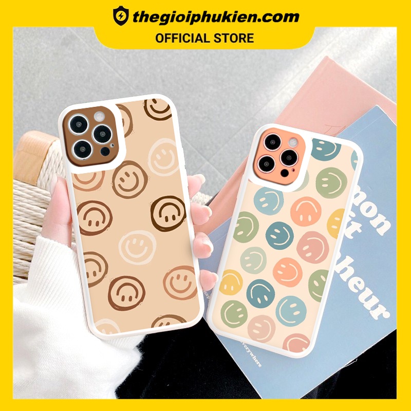Ốp iphone - Ốp lưng iphone cạnh vuông icon mặt cười trắng dành cho ip 6 đến 14promax - ng080