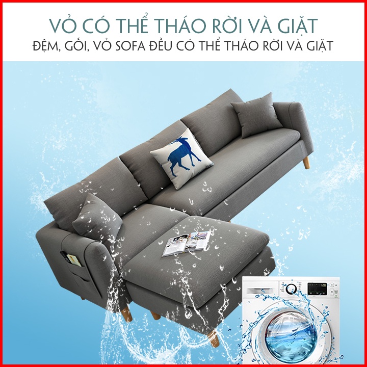 Sofa chữ L phòng vải canvas cao cấp, ghế sofa phòng khách