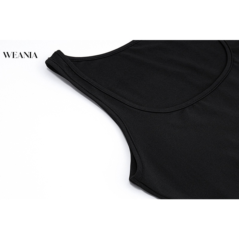 Đầm sát nách WEANIA cổ chữ u màu trơn thiết kế đơn giản thời trang cho nữ