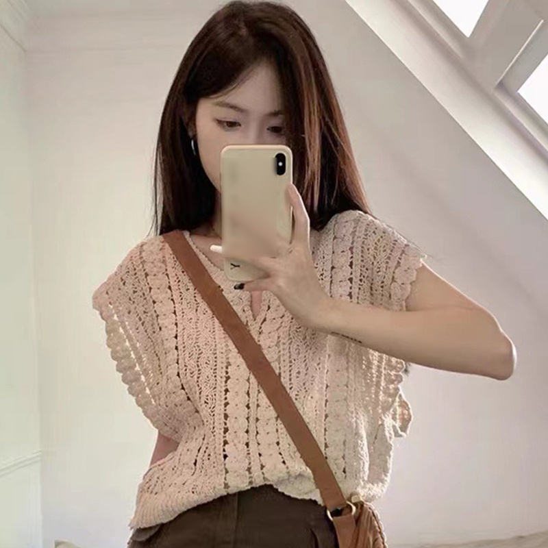 Áo Len Không Tay Cổ Chữ V Màu Sắc Đơn Giản Thời Trang Mùa Hè Cho Nữ