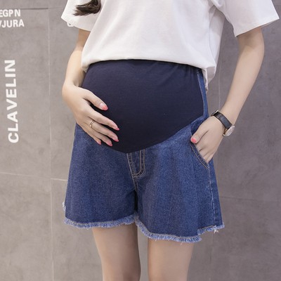 Quần Đùi Denim Ống Rộng Thời Trang Cho Mẹ Bầu